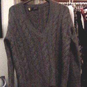 Ralph Lauren, Deep V, Cable Cashmere Wool Pullover, Grey, Large
